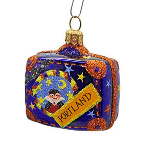 Patricia Breen Miniature Valise Halloween Purple Bats Christmas Tree Ornament